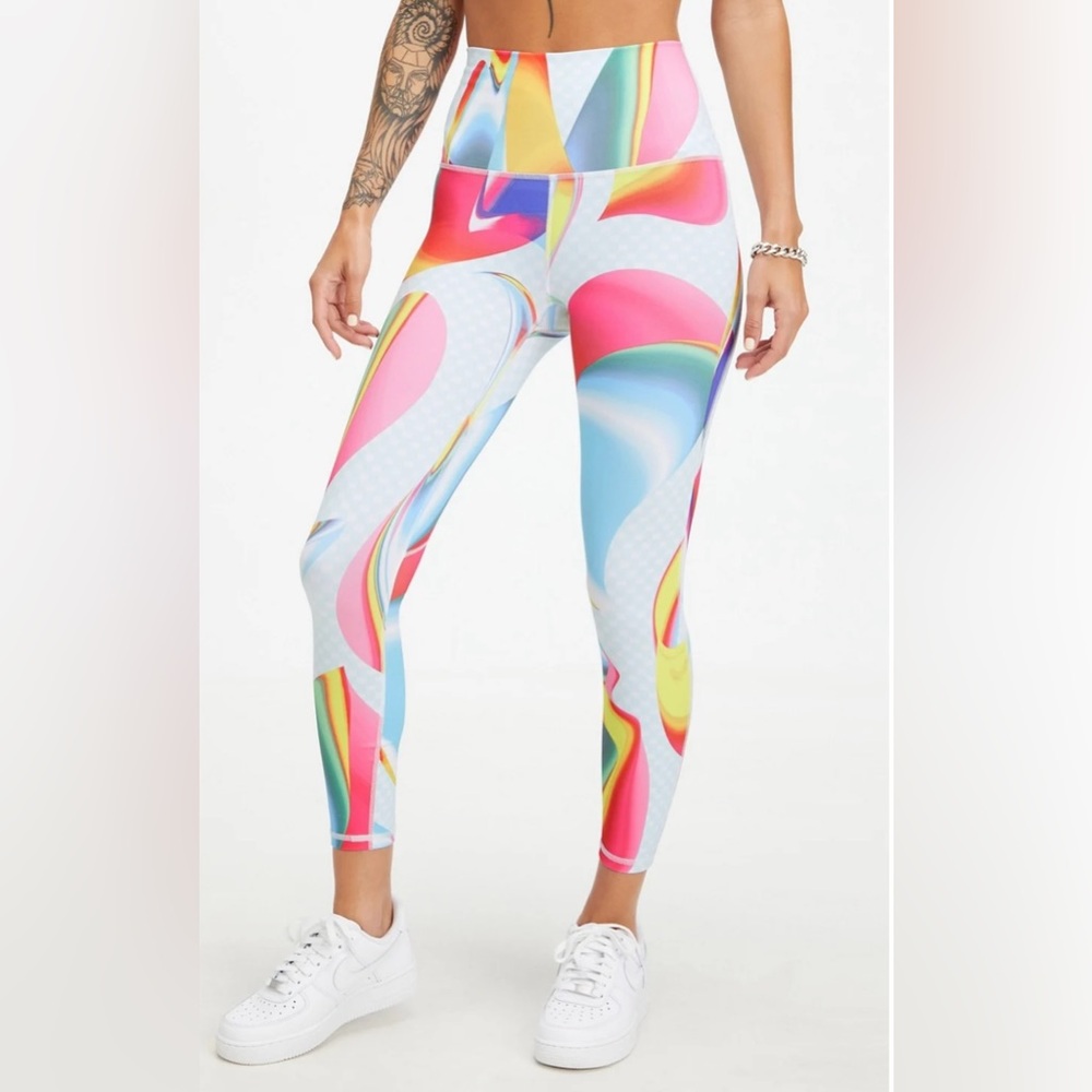 Fabletics PowerHold Red and Yellow Geometric Leggings
